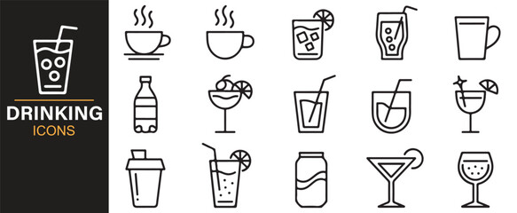 Collection of drinking and beverage icons for various uses