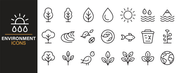 Collection of environmental icons for sustainability and ecology