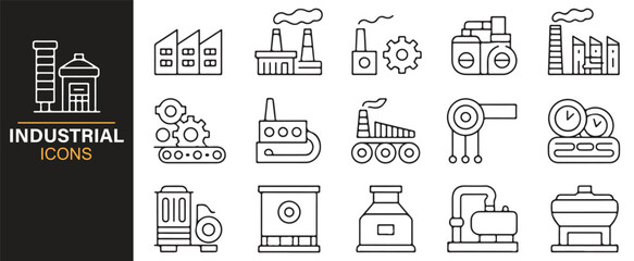 Collection of industrial icons for design and technology applications