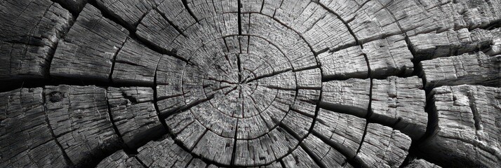 Fototapeta premium Wood grain pattern reveals age rings under black and white lighting showcasing nature's intricate details