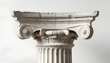Ancient White Marble Ionic Column Capital Close-up