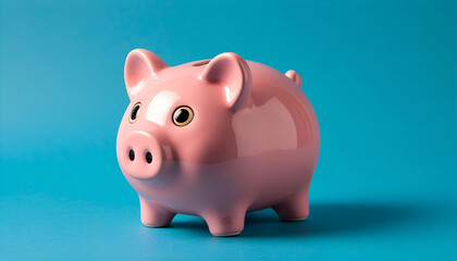 Pink Piggy Bank Against a Vibrant Blue Background