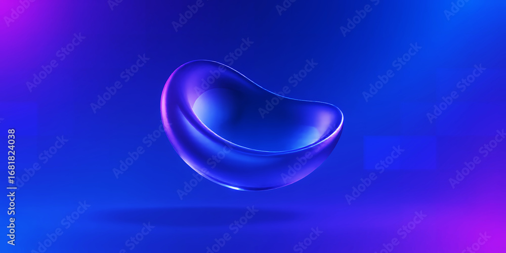 Poster a single blue abstract shape floating in a vibrant gradient background design art