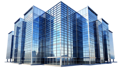 Modern Glass Office Building with Reflective Facade on Black Background modern building glass facade isolated on a transparent background