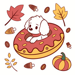 Creative SVG: Grumpy Poodle with inside a donut float in a Autumn Leaves colored Autumn theme