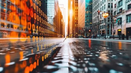 Abstract Cityscape with Data Overlay: Reflective Urban Scene with Digital Information - Powered by Adobe