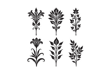 Collection of six elegant black floral ornamental designs