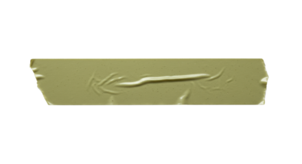Pale olive-green adhesive tape with wrinkled, torn edges, macro shot, soft studio light on a bright white background, high-key minimalist design asset