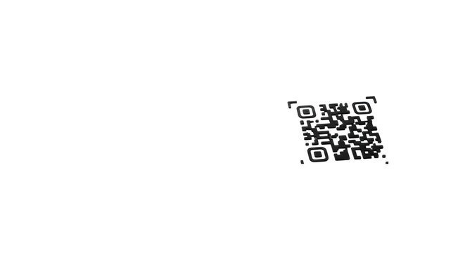 Perfectly rendered, ultra-clean, crisp black qr code with subtle graphic corner brackets, on an expansive transparent background with vast negative space. Concept of digital connectivity - Powered by Adobe