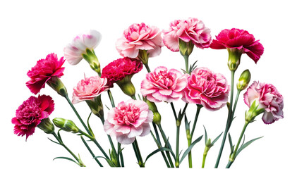 Fototapeta premium Bouquet of pink and white carnation flowers isolated on transparent background