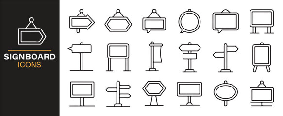 Collection of diverse signboard and directional icons for navigation and information