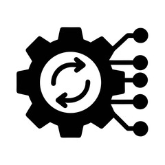 Automation process gear with arrows and data connection for system update optimization