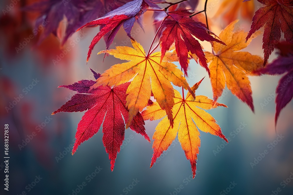 Poster vibrant autumn leaves create a stunning display of colors in a tranquil forest setting during late a