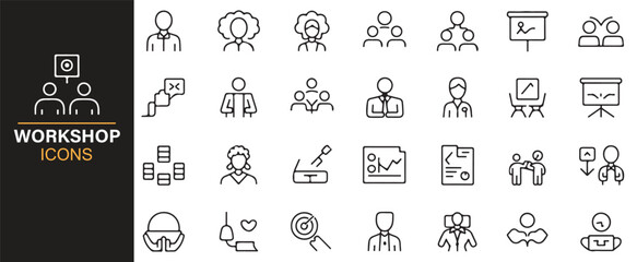 Modern workshop and business icons for presentations and websites