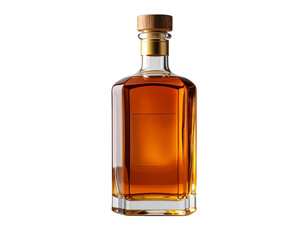 Classic Full Whiskey Bottle with Golden Label, Front View, Isolated on Transparent Background