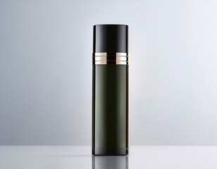 Obraz premium Elegant dark green cosmetic bottle with gold accents, perfect for luxury skincare product displays