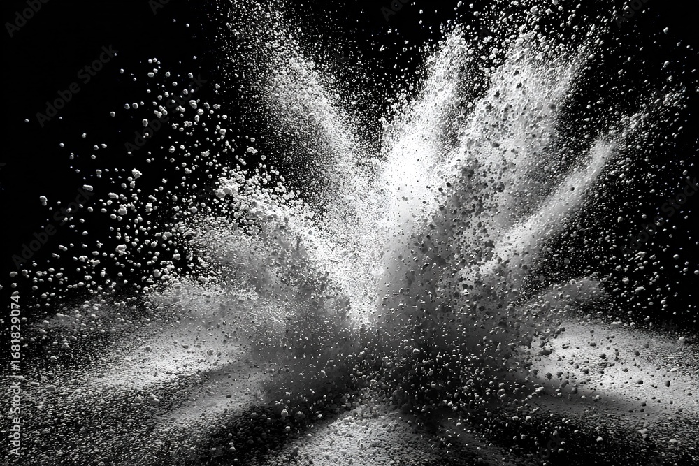 Aufkleber Dynamic explosion of white powder creating a striking visual effect against a dark background
