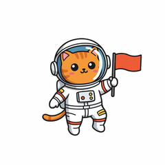 Adorable cat astronaut planting a flag, celebrating space exploration and discovery with joy