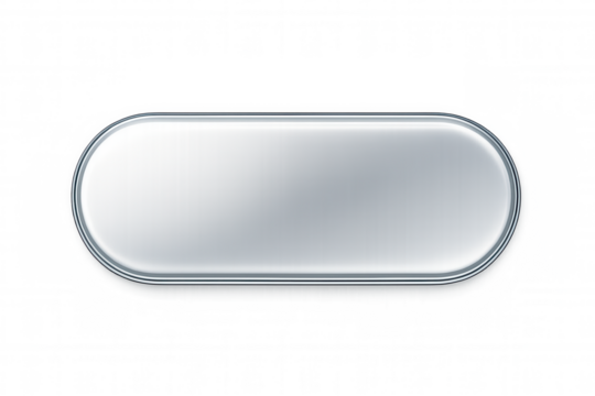 Glossy silver rounded rectangular button with metallic border on a transparent background, perfect for web design and user interfaces