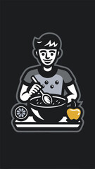 A person making a smoothie bowl minimalistic image. Flat style. Vector illustration.