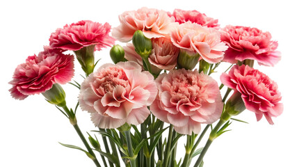 Bouquet of pink and peach carnation flowers isolated on transparent background