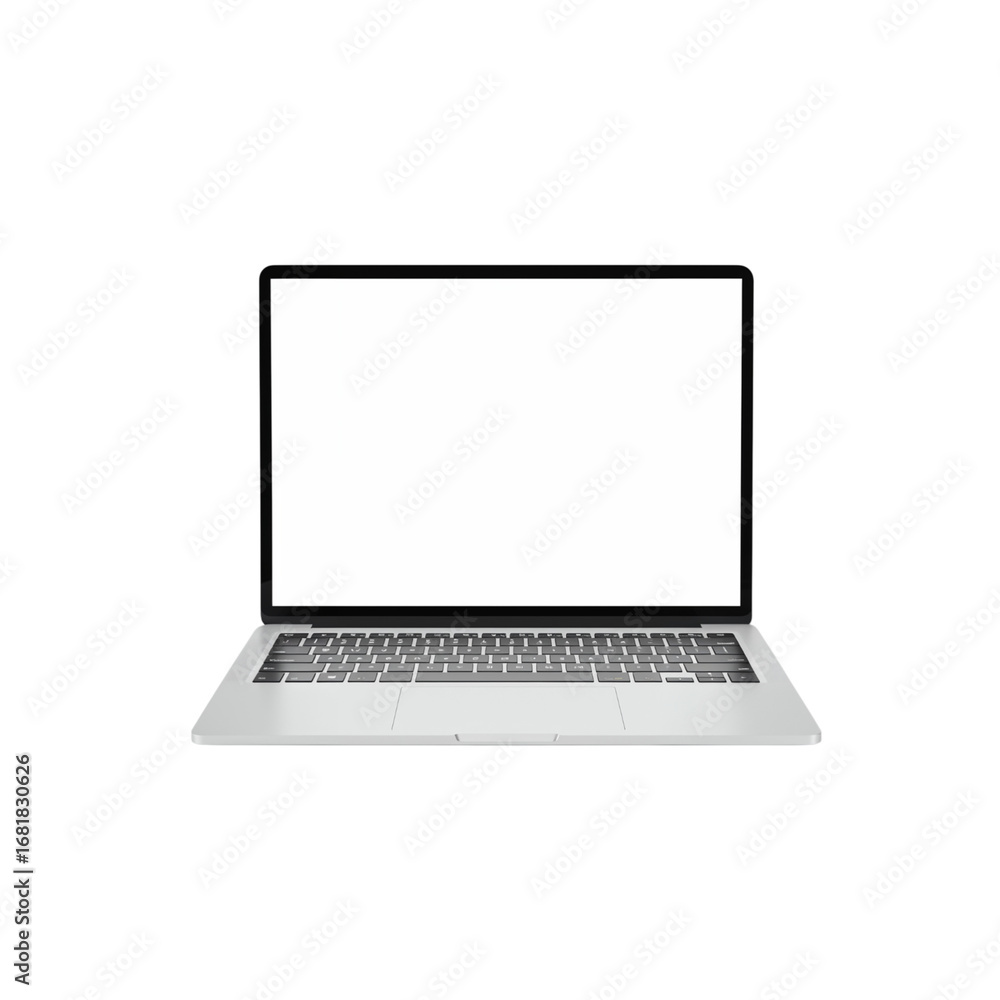 Poster modern open laptop with blank white screen and keyboard on a clean surface ready for content transpa