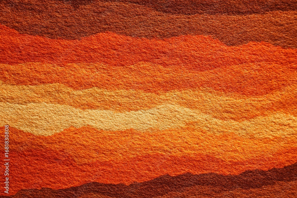 Poster brightly colored textured fabric displaying warm hues of orange, brown, and cream with wave-like pat