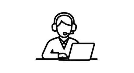 Customer service agent with headset working on laptop