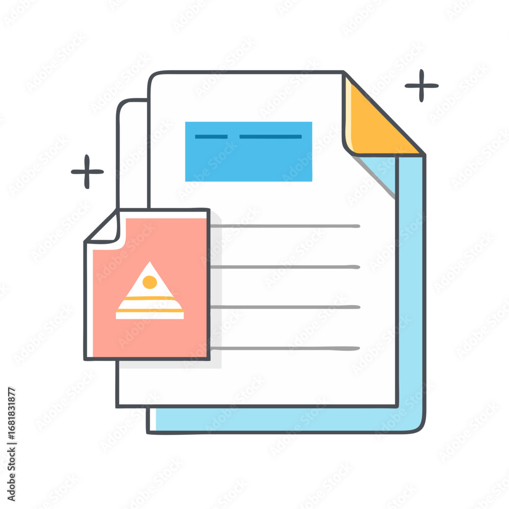 Poster stylized stack of documents or papers with colorful design elements present