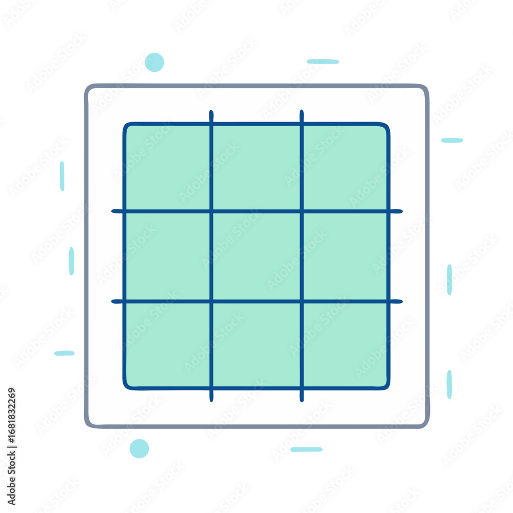 Poster light blue grid in a square frame with additional light blue shapes