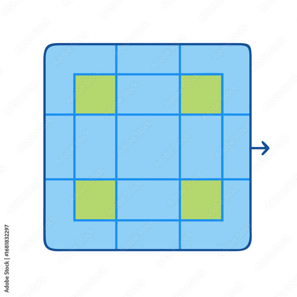 Poster simple illustration of a grid with four green squares and an arrow