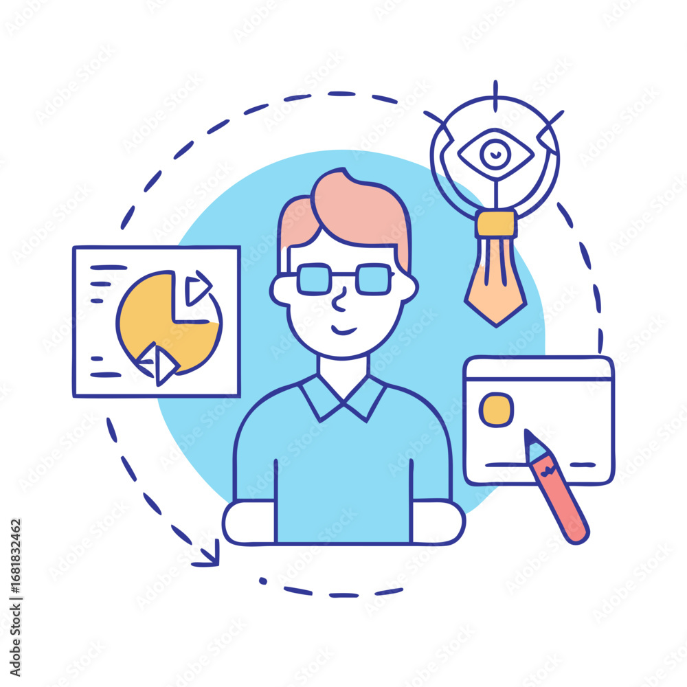 Poster Visual presentation of marketing analytics with pie chart and goals in mind