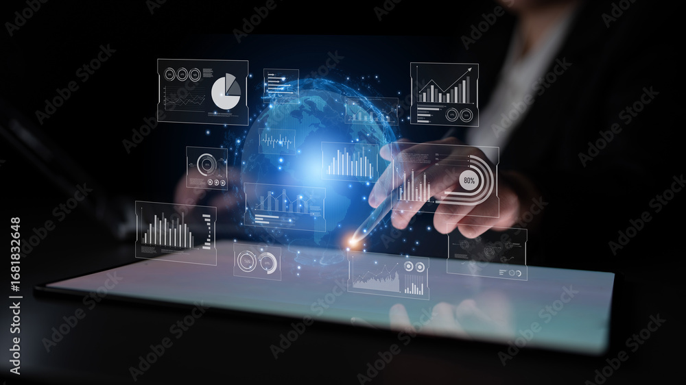 Aufkleber real-time global data analytics dashboard visualizing insights from interconnected systems for decis