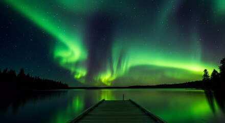 Northern Lights over a serene lake.