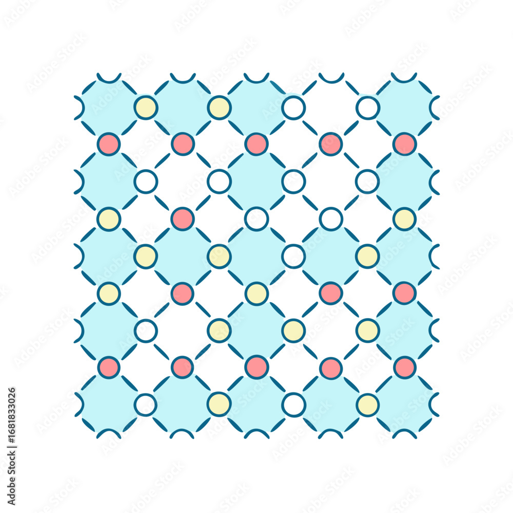 Poster geometric circles with diagonal lines and varied color scheme repeating pattern