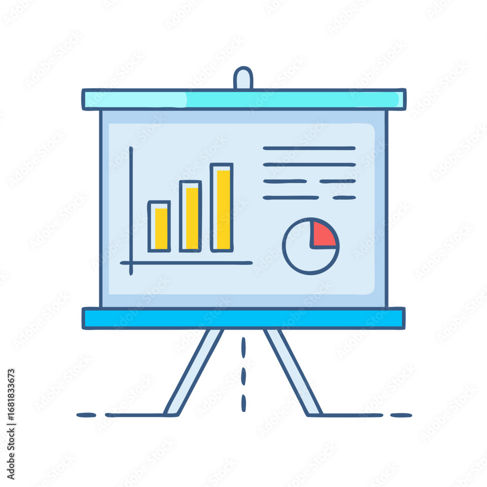 Poster presentation board with bar chart and pie chart for business data analysis