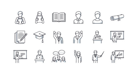 Set of education icons, representing learning process