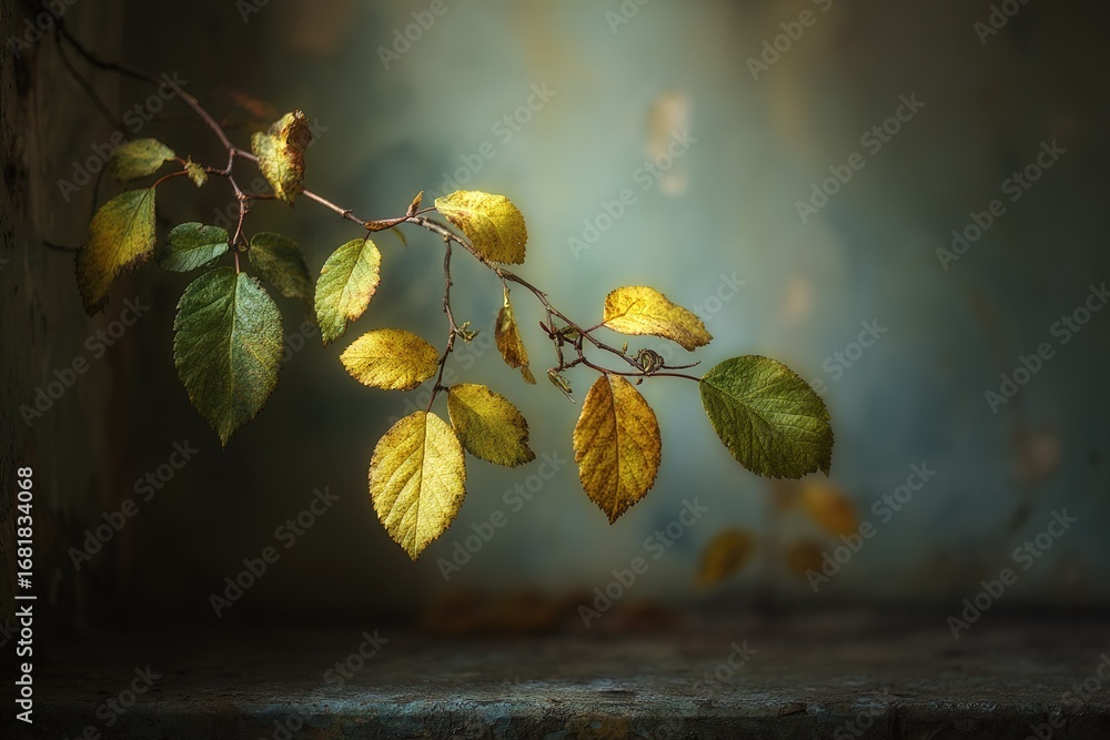 Poster leaves illuminated by soft light in a tranquil setting during autumn