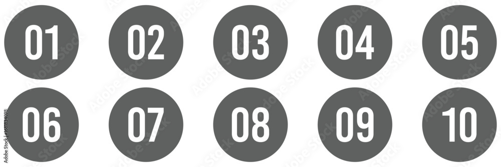 Aufkleber bullet points icon set in line style, simple round numbers in flat style, set of 1-10 numbers simple