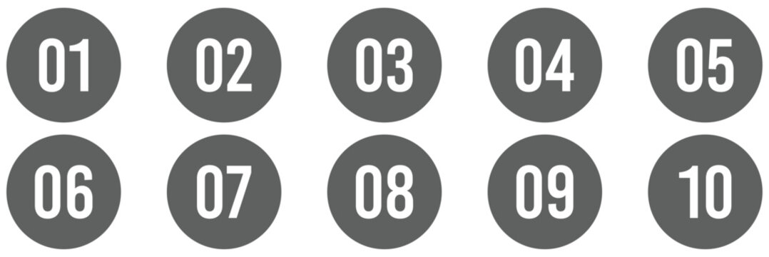 Bullet Points icon set in line style, Simple round numbers in flat style, Set of 1-10 numbers simple black symbol sign for apps, UI, and website.  Professional Circle Labels Bundle. Monochrome Circle 