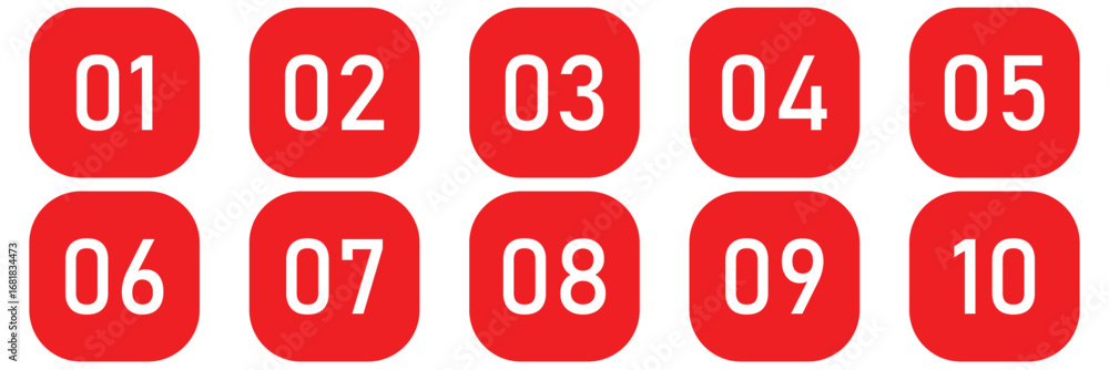Poster button numbers. number, from 1 to 9, flat design isolated vector. typography set of rounds 1 to 10 n
