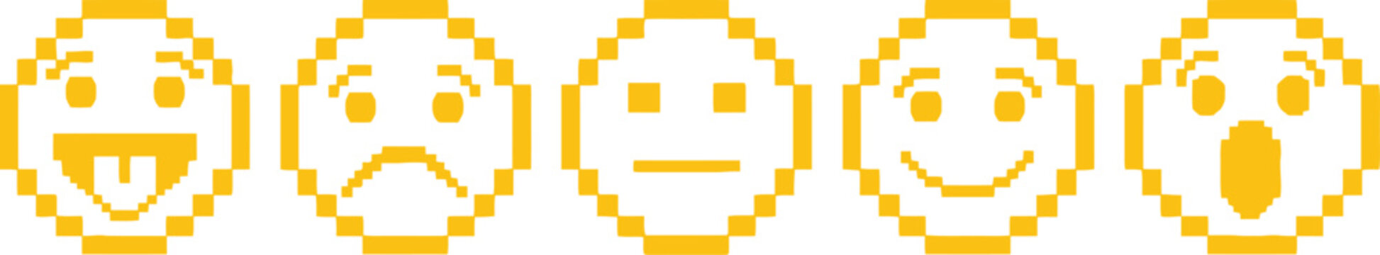 Pixel art emoticons set vector illustration of different emotions