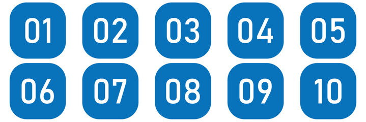 Button numbers. Number, from 1 to 9, flat design isolated vector. typography set of rounds 1 to 10 numbers. bullet point number icons collection.  Modern Rectangle Badges Collection. Sophisticated 