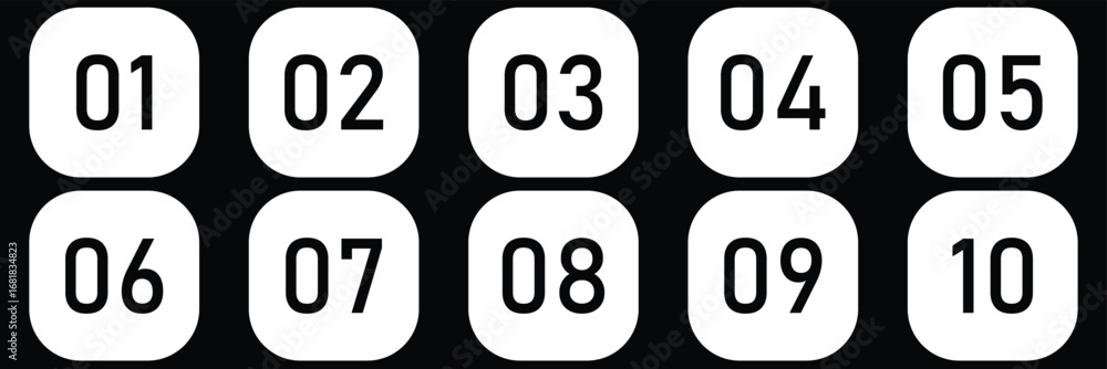 Poster button numbers. number, from 1 to 9, flat design isolated vector. typography set of rounds 1 to 10 n