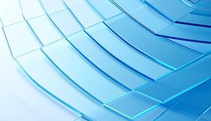 Obraz premium Layered transparent blue acrylic sheets with curved edges and light refraction
