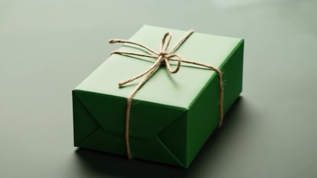 Elegant green gift box with twine bow, perfect for holidays, birthdays, or special events