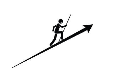Stick figure climbing an arrow symbolizing success