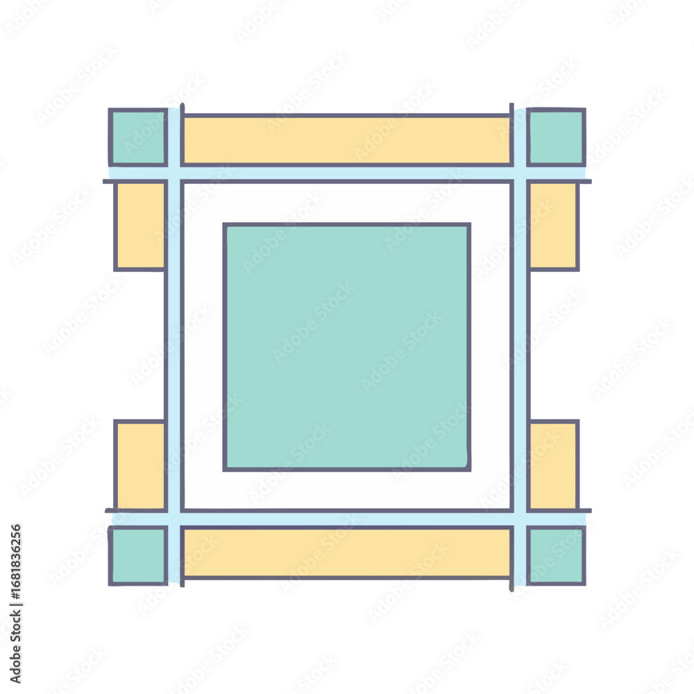 Poster Stylized abstract design featuring a square frame with pastel color blocks