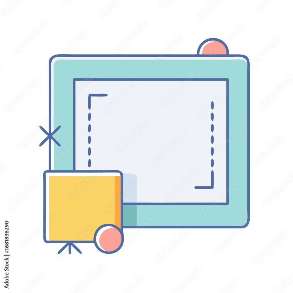 Poster Abstract Illustration of Display Screen with Stand and Sparkling Decoration elements