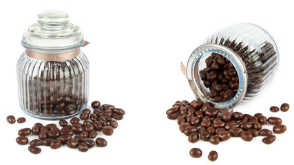 Chocolate Sweets Spilled from a Glass Jar